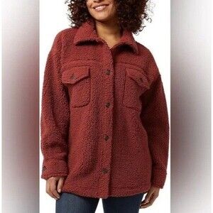 32 Degrees Ladies' Sherpa Shirt Jacket Shacket Red Wood XL/XXL NWT